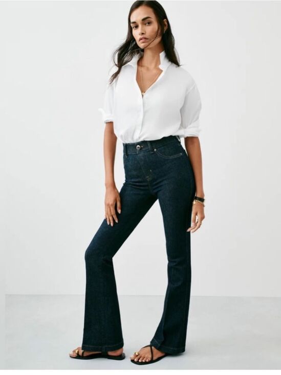 SPANX Denim - SPANX EveryWear Flare Jeans - Dark Blue - Pull-on Elastic Waist - Small NWT